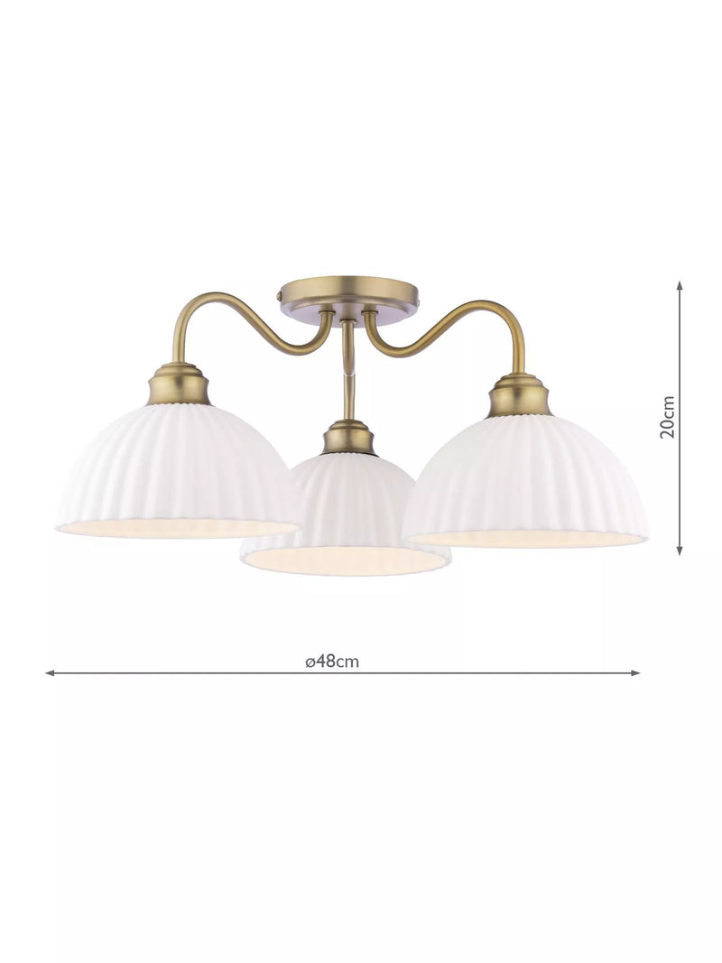 Laura Ashley Durford 3 arm semi-flush ceiling light in metallic bronze, imported from the UK