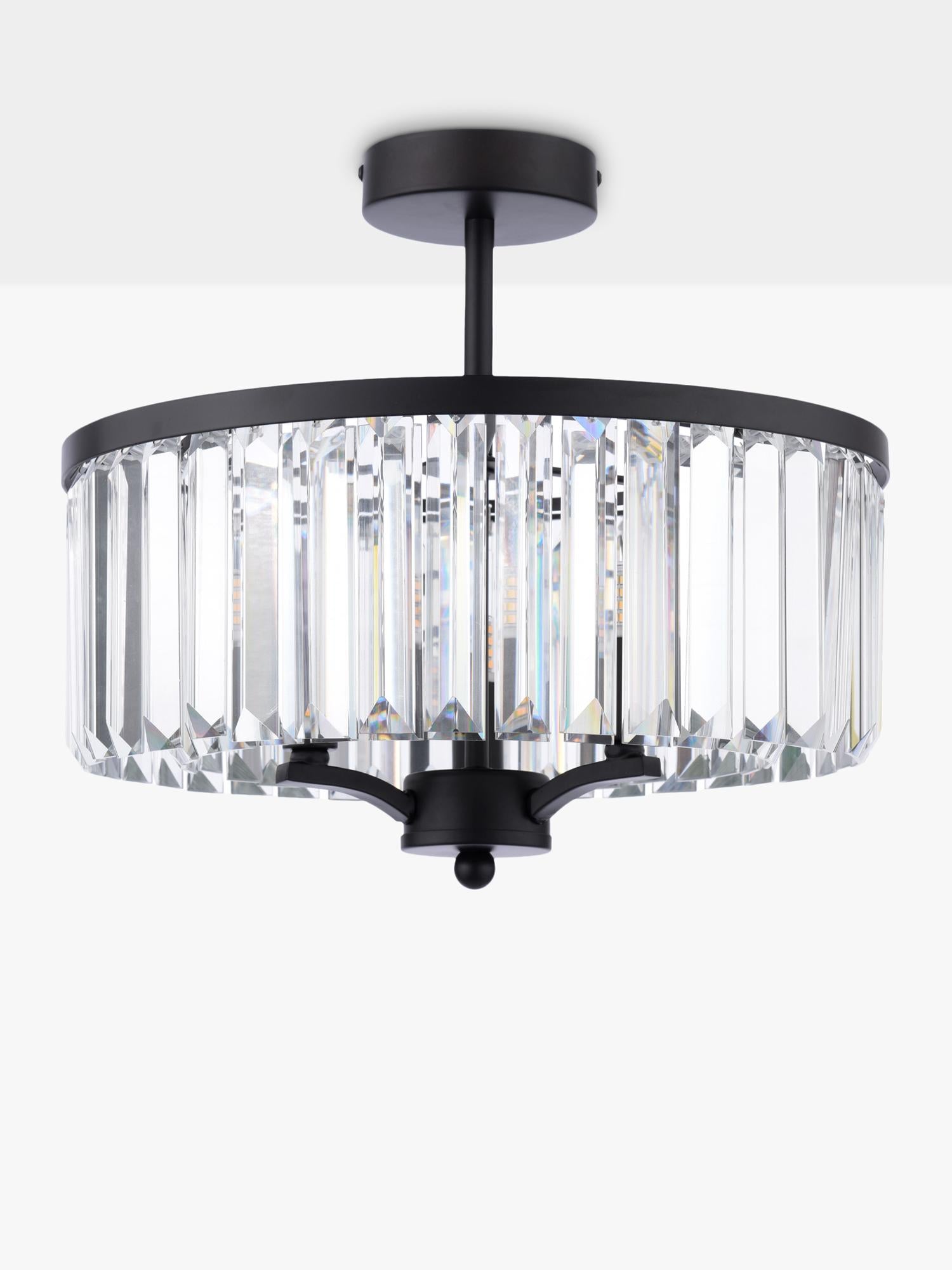 Laura Ashley Elkwood semi-flush chandelier black clear glass - British product