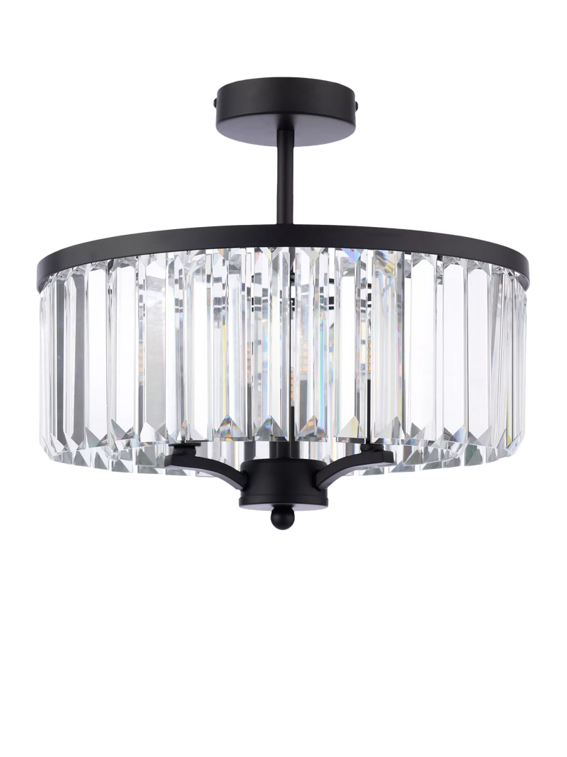 Laura Ashley Elkwood semi-flush chandelier black clear glass - British product