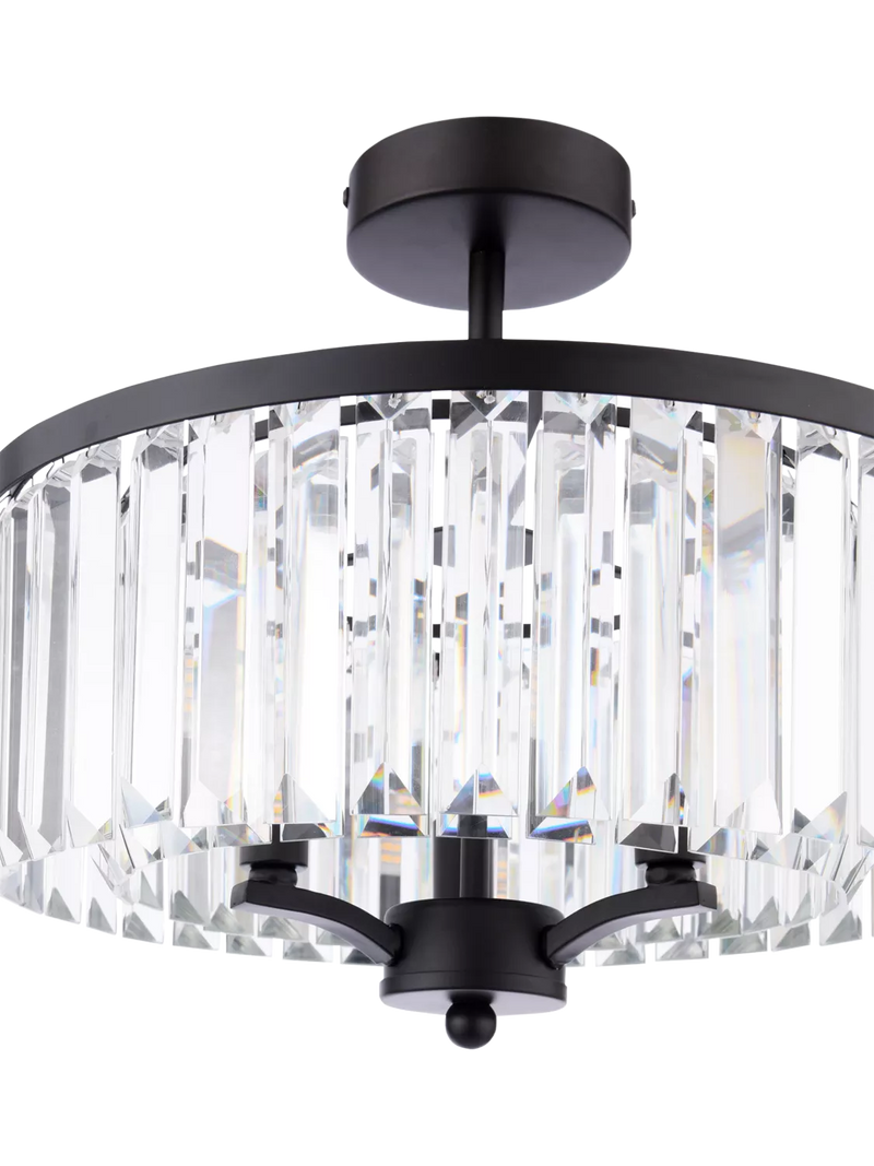 Laura Ashley Elkwood semi-flush chandelier black clear glass - British product