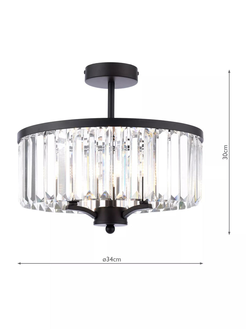 Laura Ashley Elkwood semi-flush chandelier black clear glass - British product
