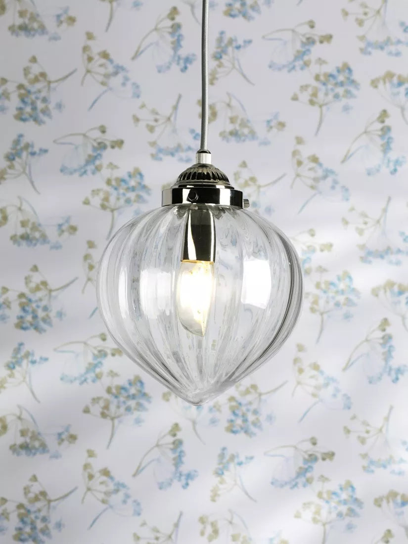 Laura Ashley Whitham pendant ceiling light in polished nickel, imported from the UK