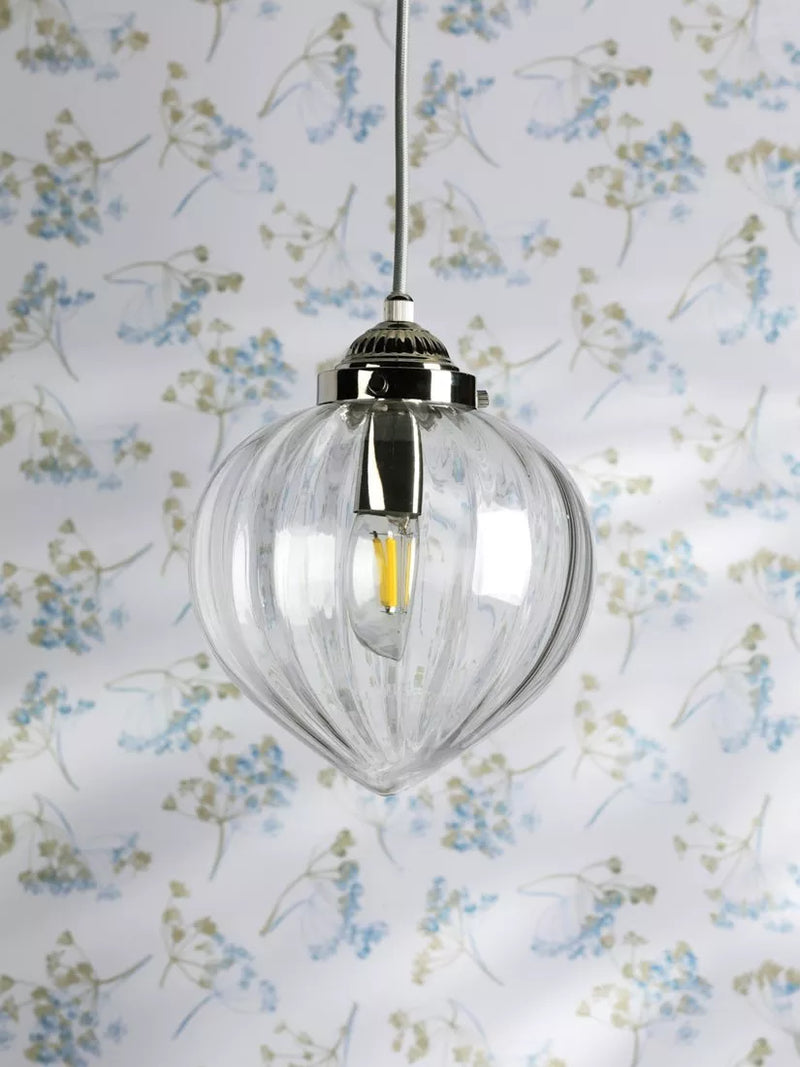Laura Ashley Whitham pendant ceiling light in polished nickel, imported from the UK