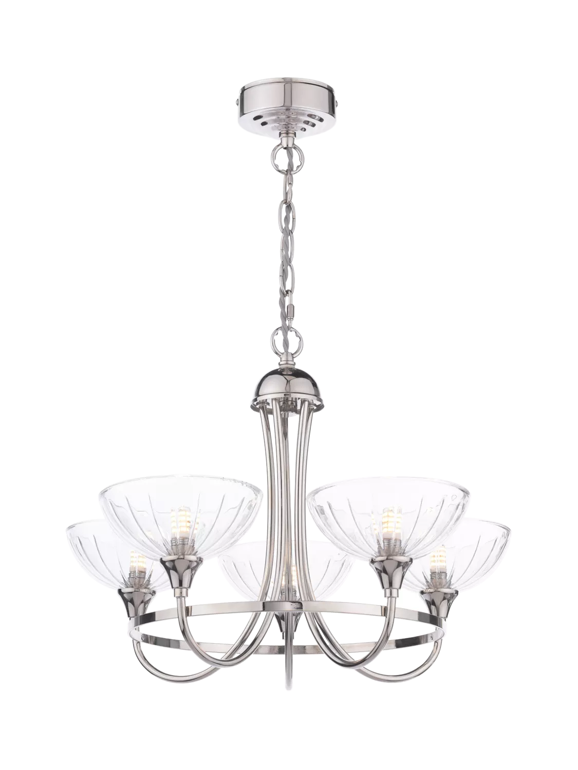 Laura Ashley Wellham five-arm chandelier polished nickel (British brand)