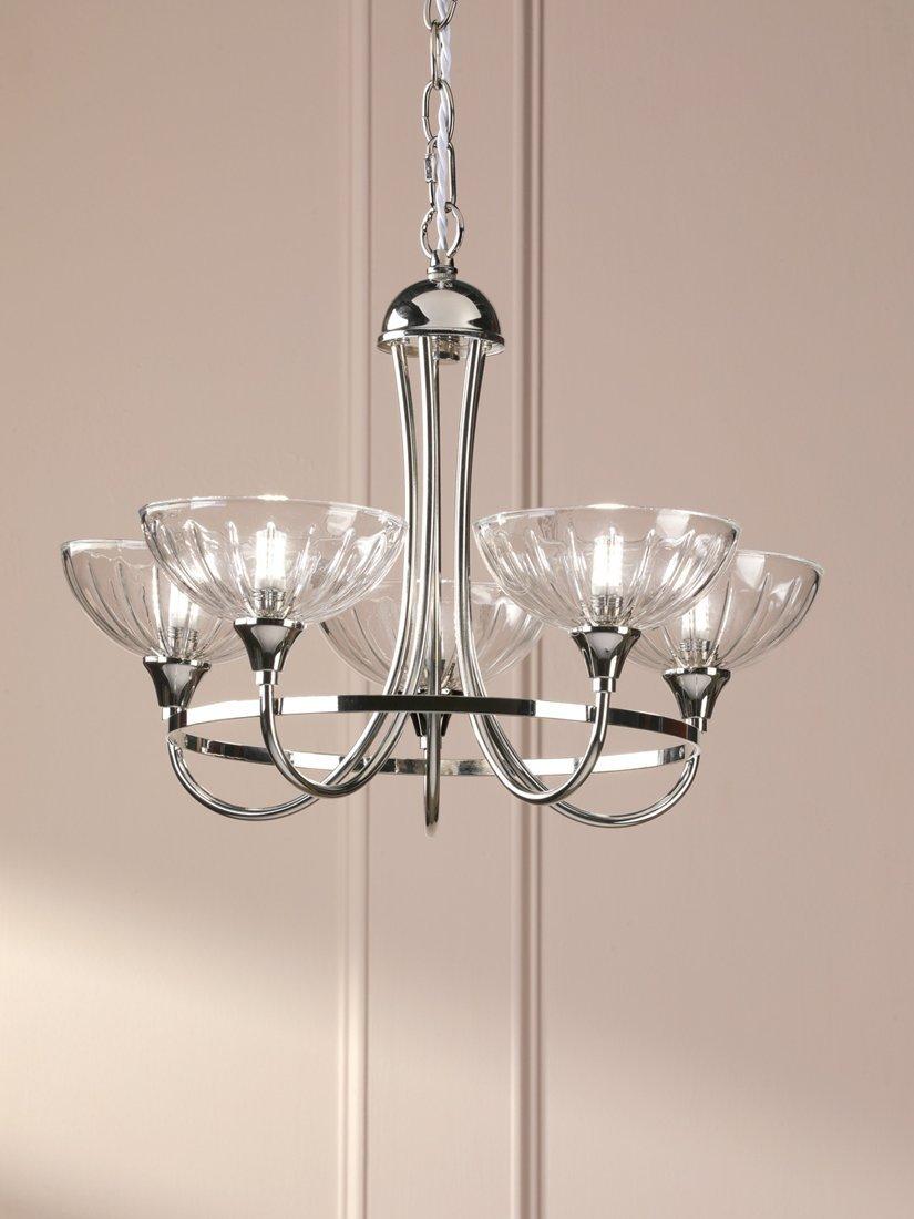 Laura Ashley Wellham five-arm chandelier polished nickel (British brand)