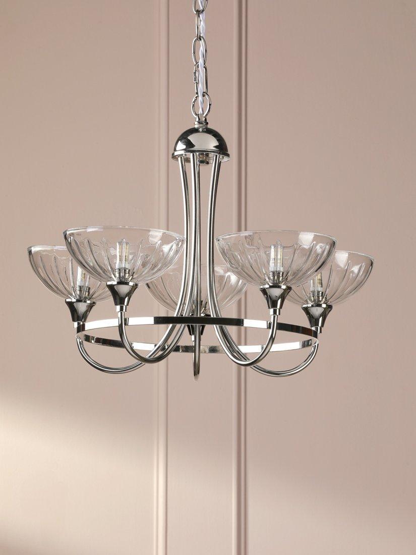 Laura Ashley Wellham five-arm chandelier polished nickel (British brand)