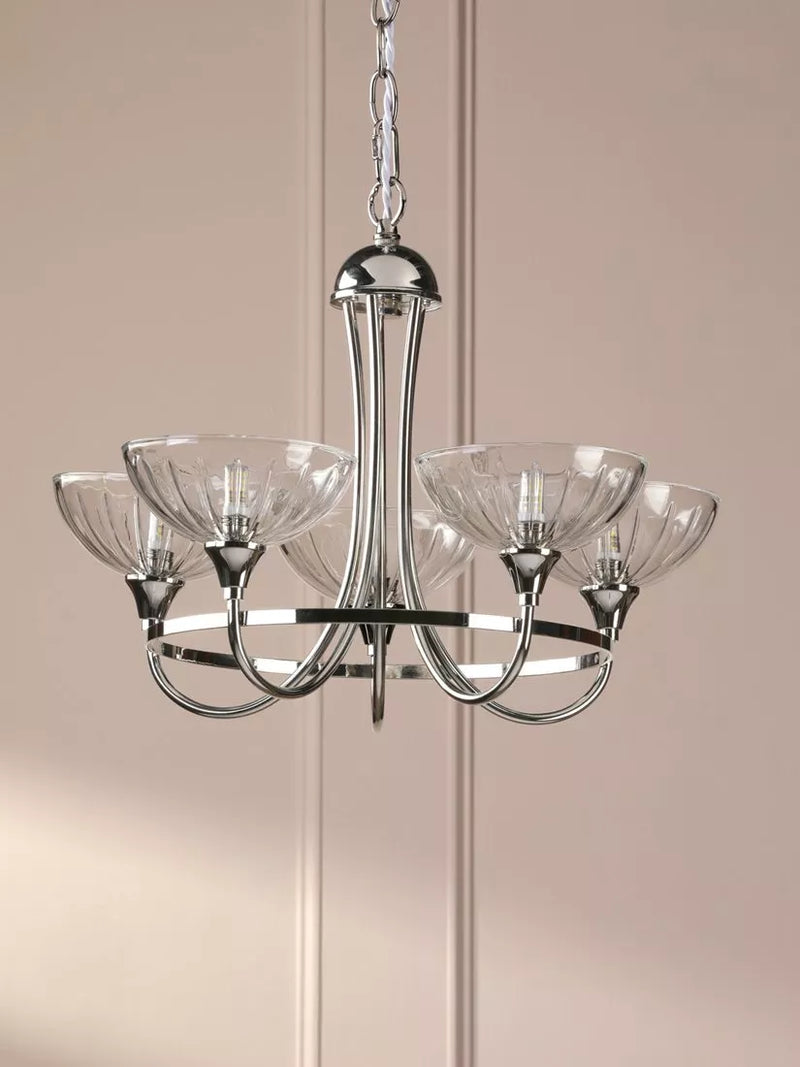Laura Ashley Wellham five-arm chandelier polished nickel (British brand)