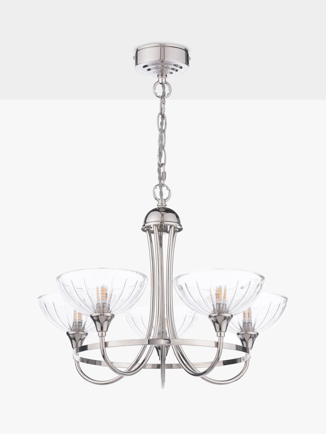 Laura Ashley Wellham five-arm chandelier polished nickel (British brand)