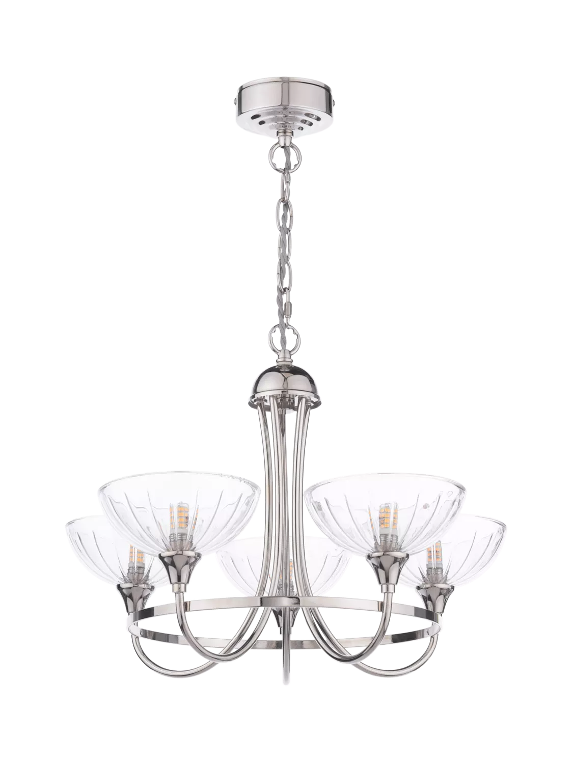 Laura Ashley Wellham five-arm chandelier polished nickel (British brand)