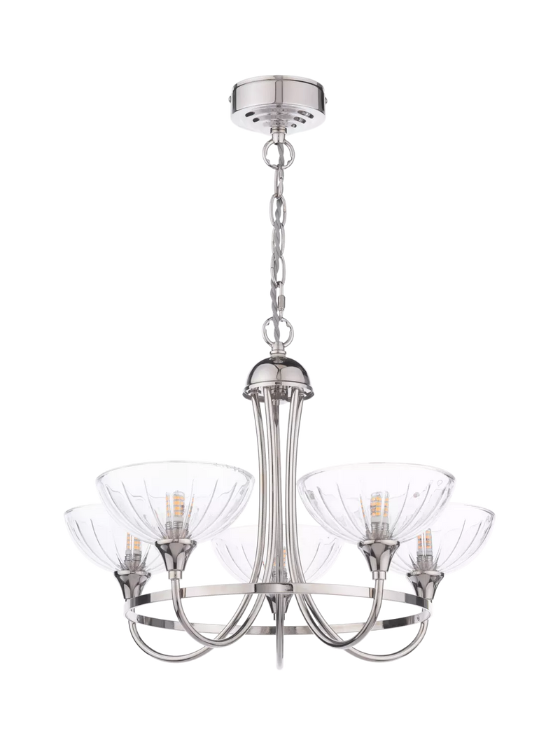 Laura Ashley Wellham five-arm chandelier polished nickel (British brand)