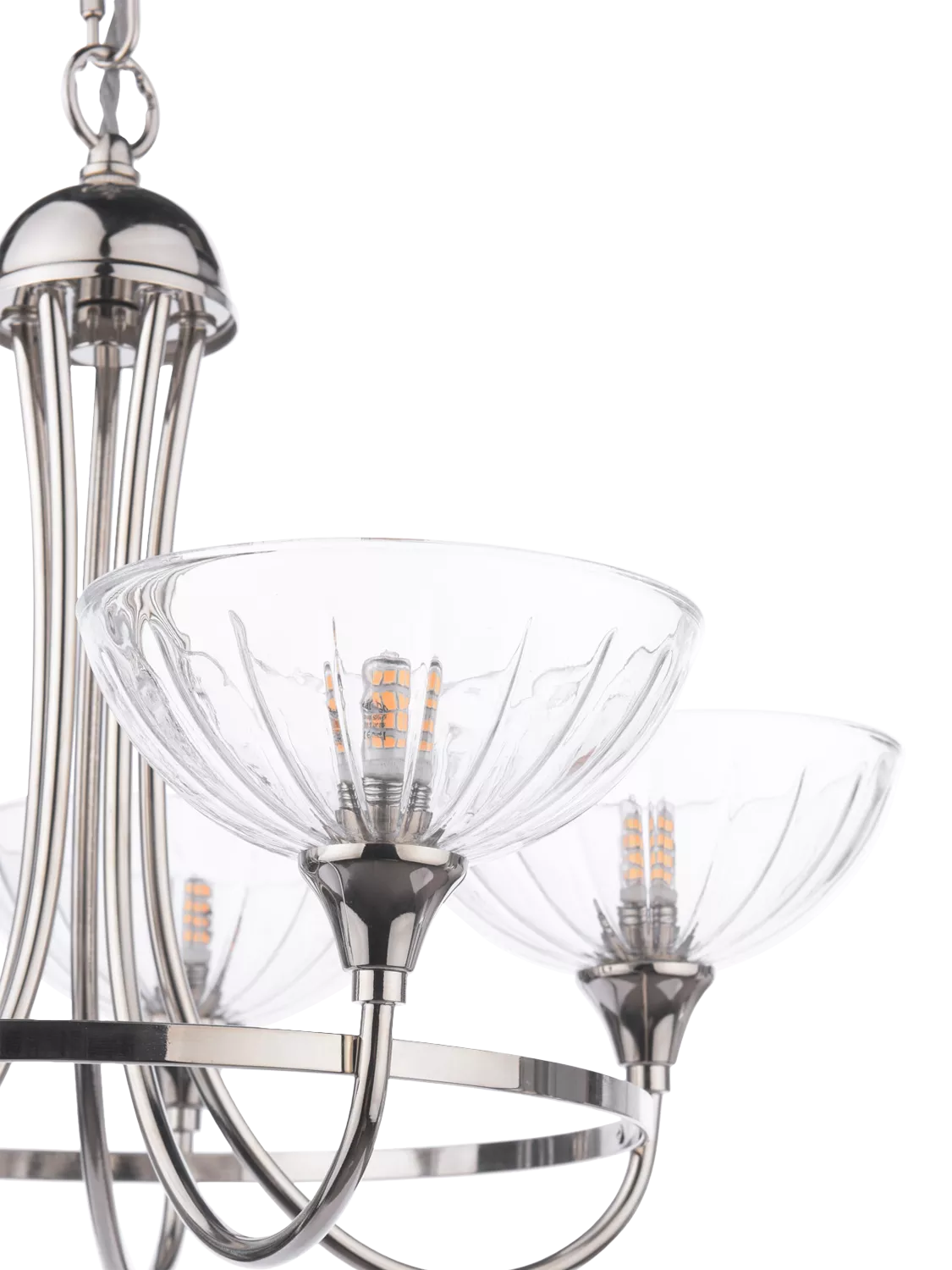 Laura Ashley Wellham five-arm chandelier polished nickel (British brand)