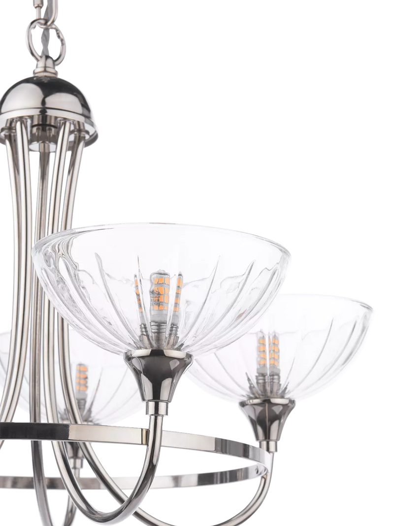 Laura Ashley Wellham five-arm chandelier polished nickel (British brand)