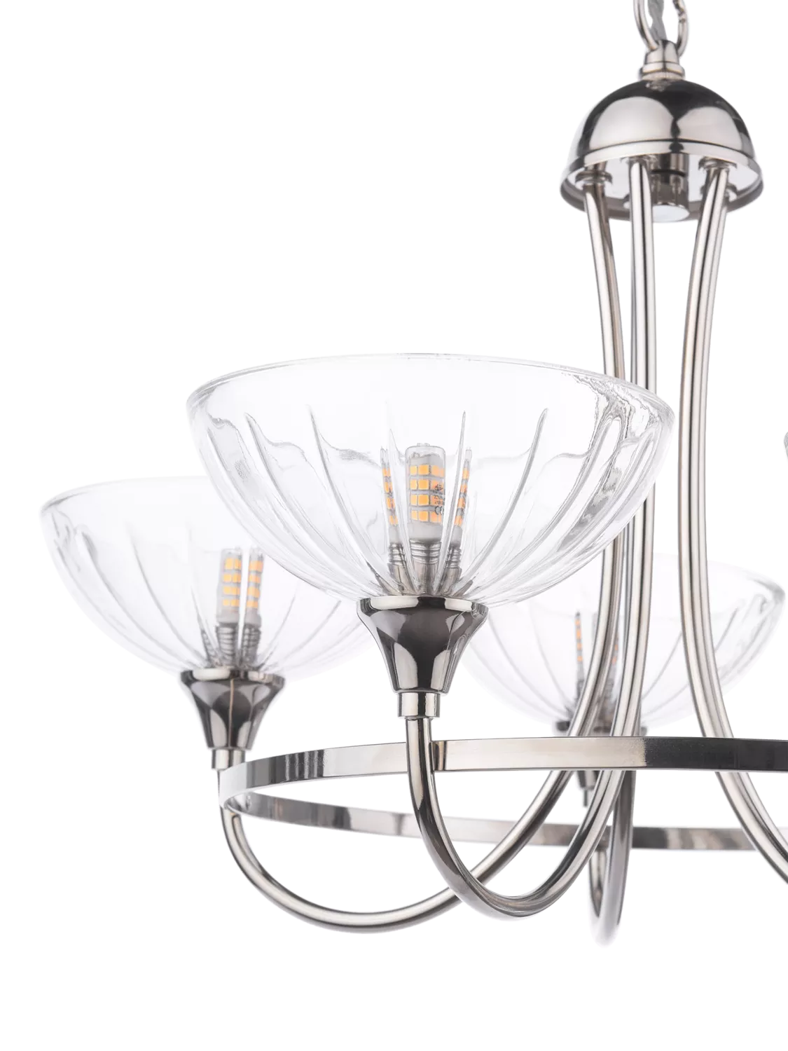 Laura Ashley Wellham five-arm chandelier polished nickel (British brand)