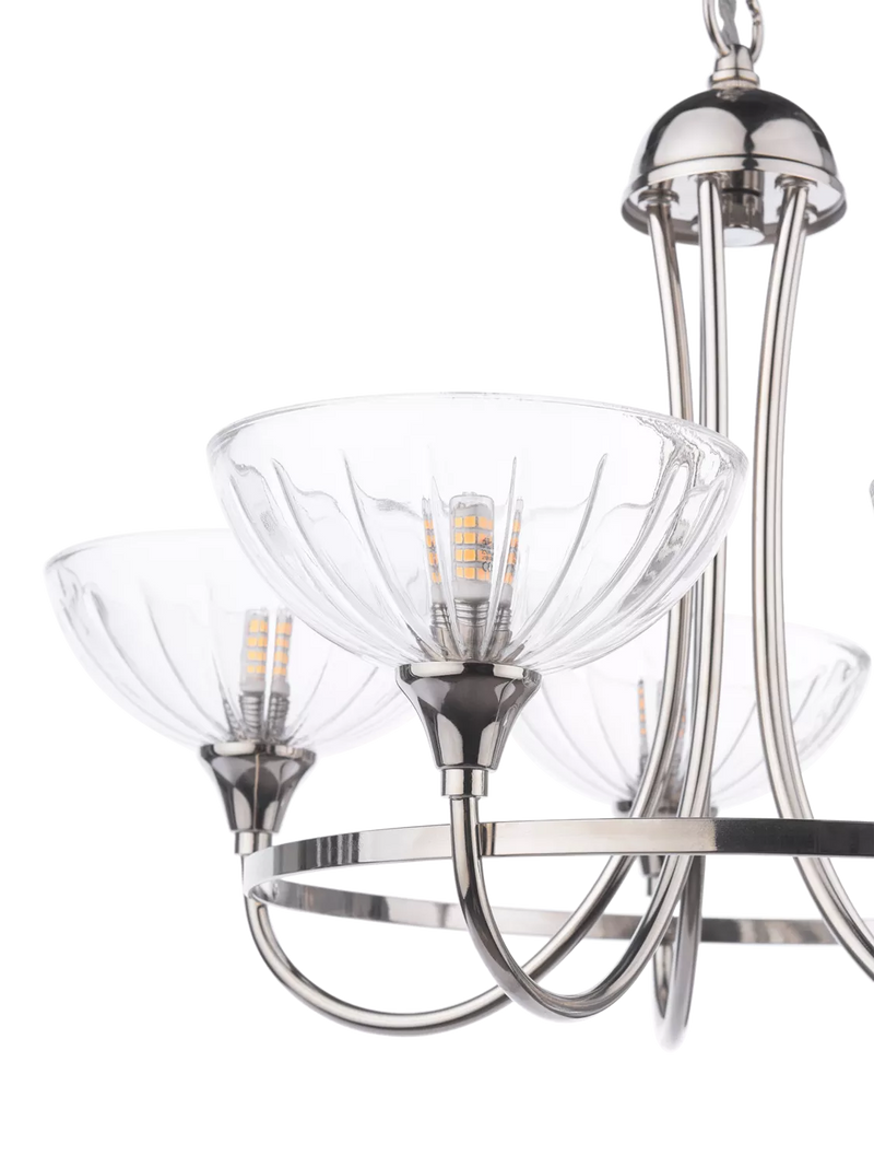 Laura Ashley Wellham five-arm chandelier polished nickel (British brand)