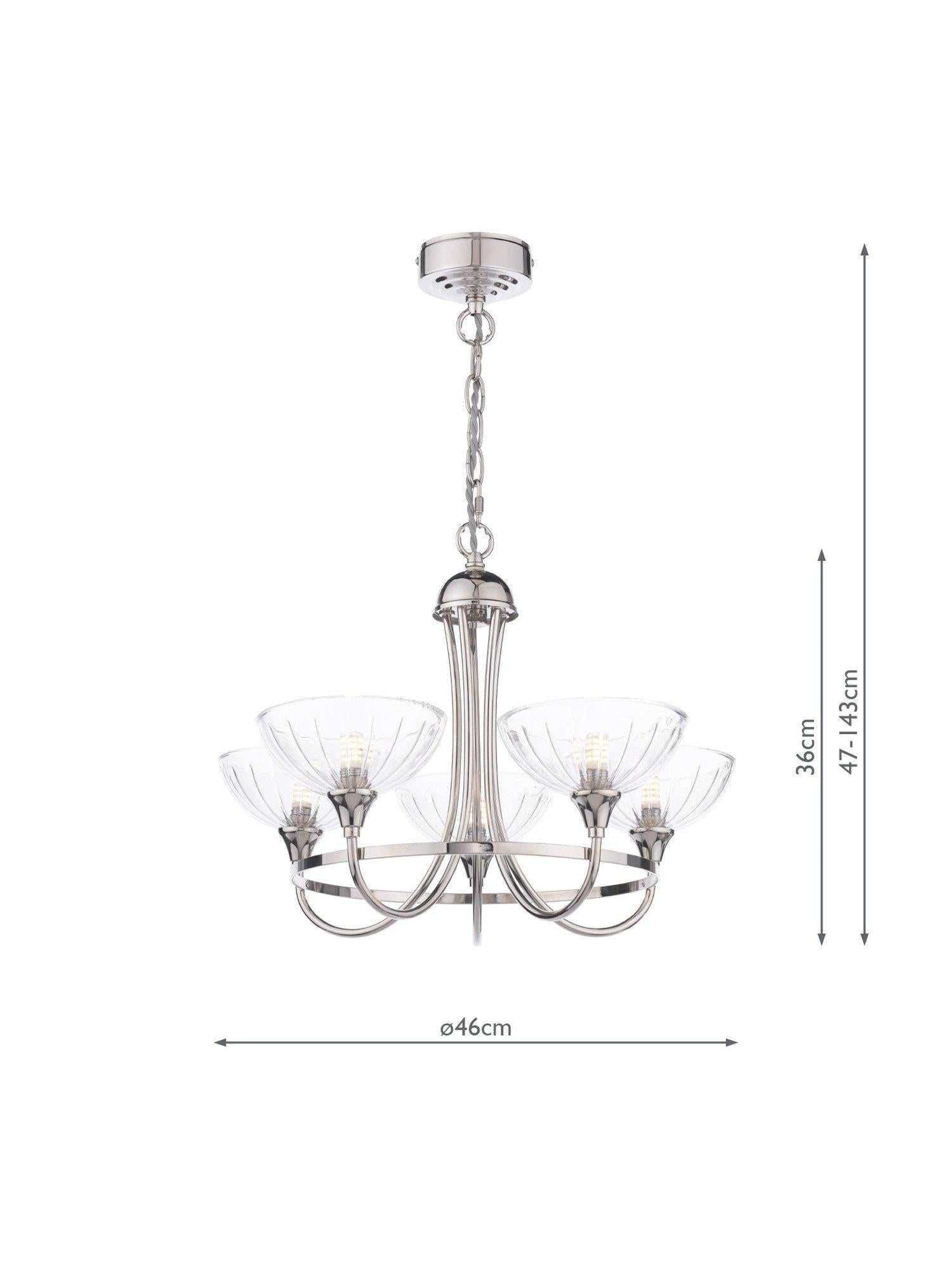 Laura Ashley Wellham five-arm chandelier polished nickel (British brand)