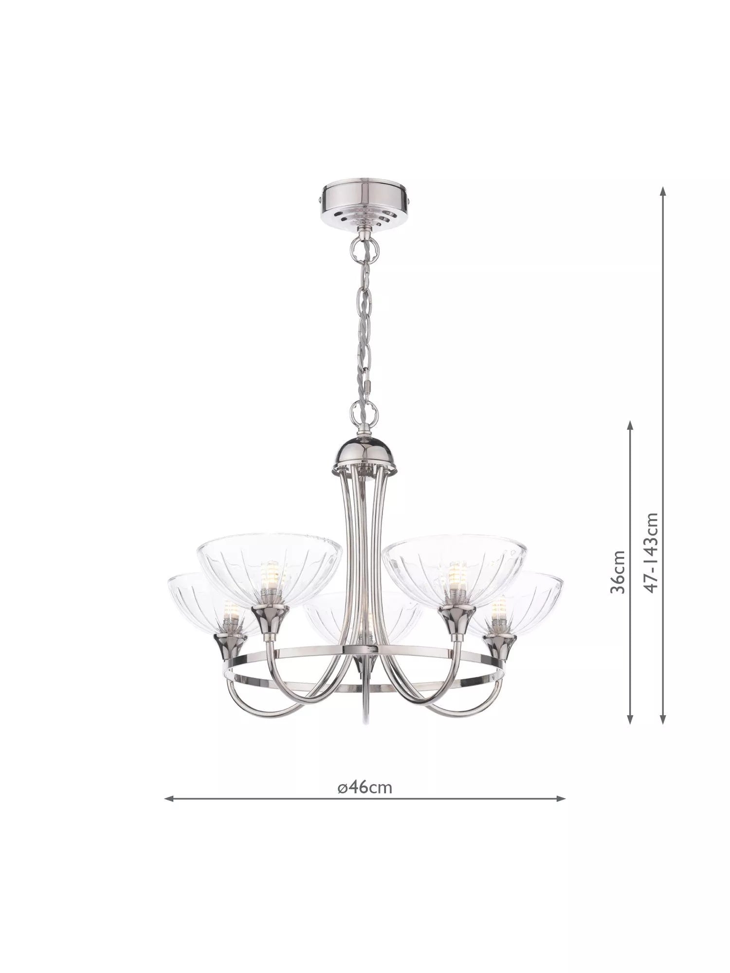 Laura Ashley Wellham five-arm chandelier polished nickel (British brand)