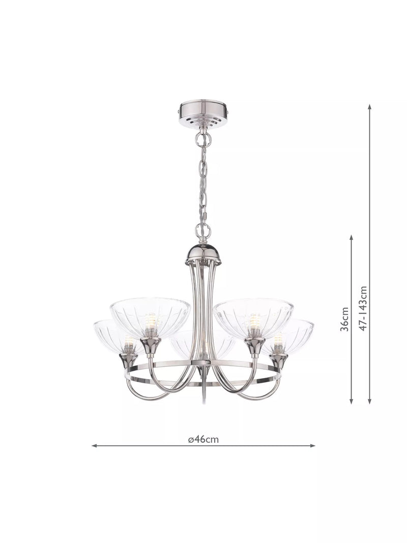 Laura Ashley Wellham five-arm chandelier polished nickel (British brand)
