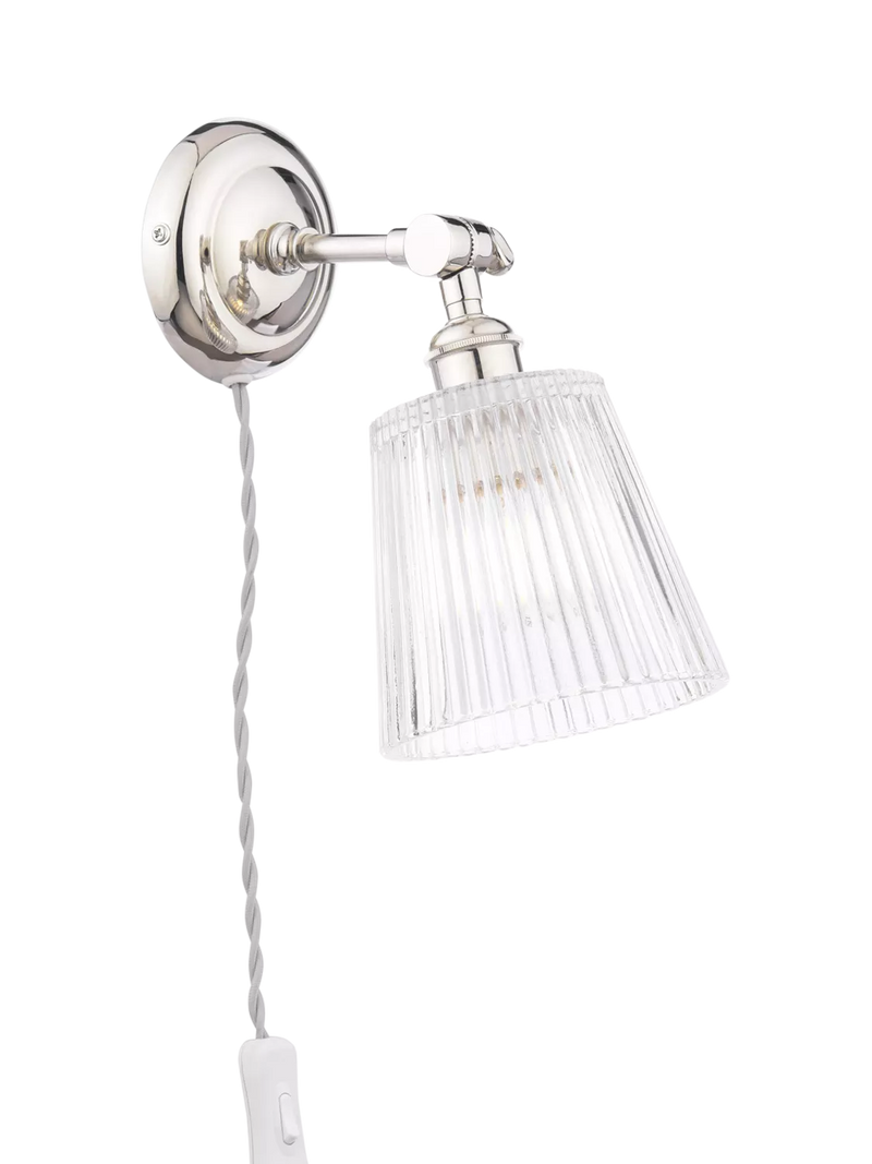 Laura Ashley Callaghan wall light in polished nickel and clear glass, UK version