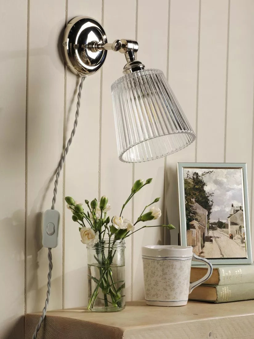 Laura Ashley Callaghan wall light in polished nickel and clear glass, UK version