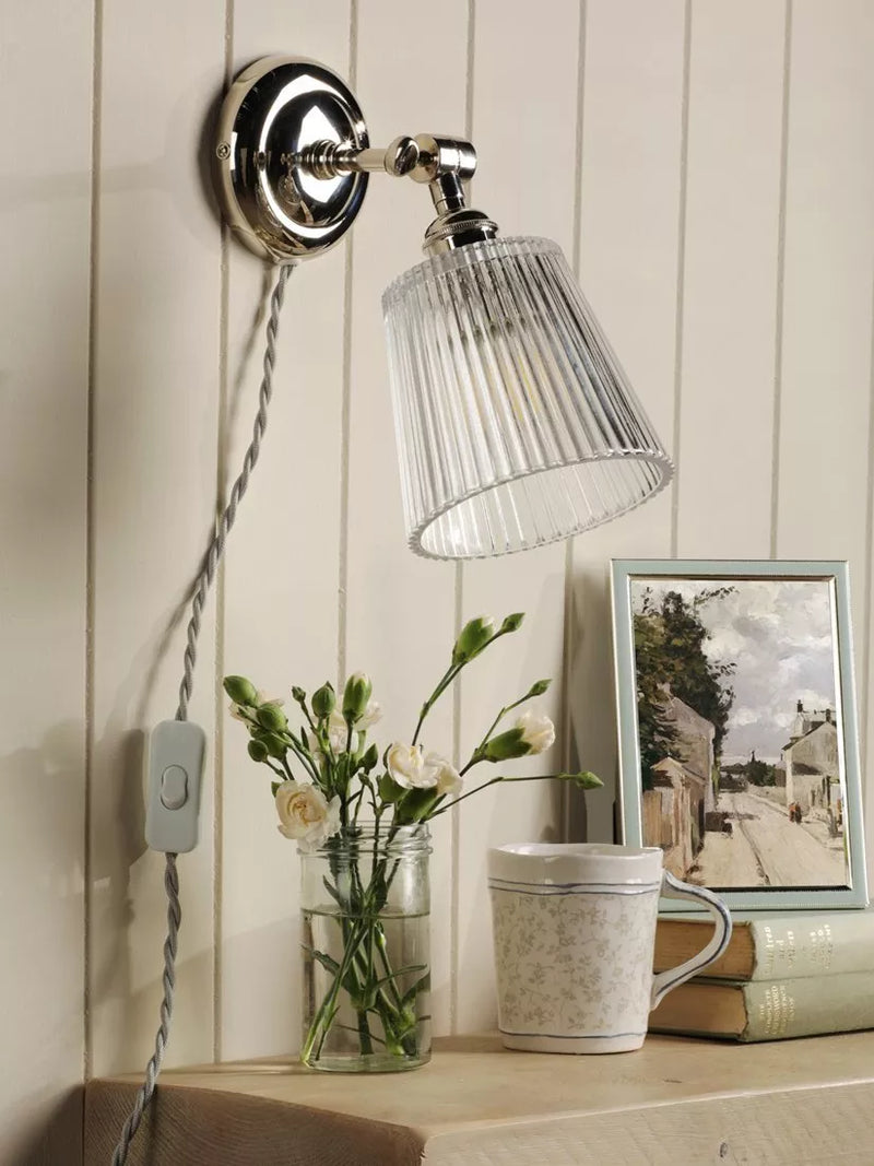 Laura Ashley Callaghan wall light in polished nickel and clear glass, UK version