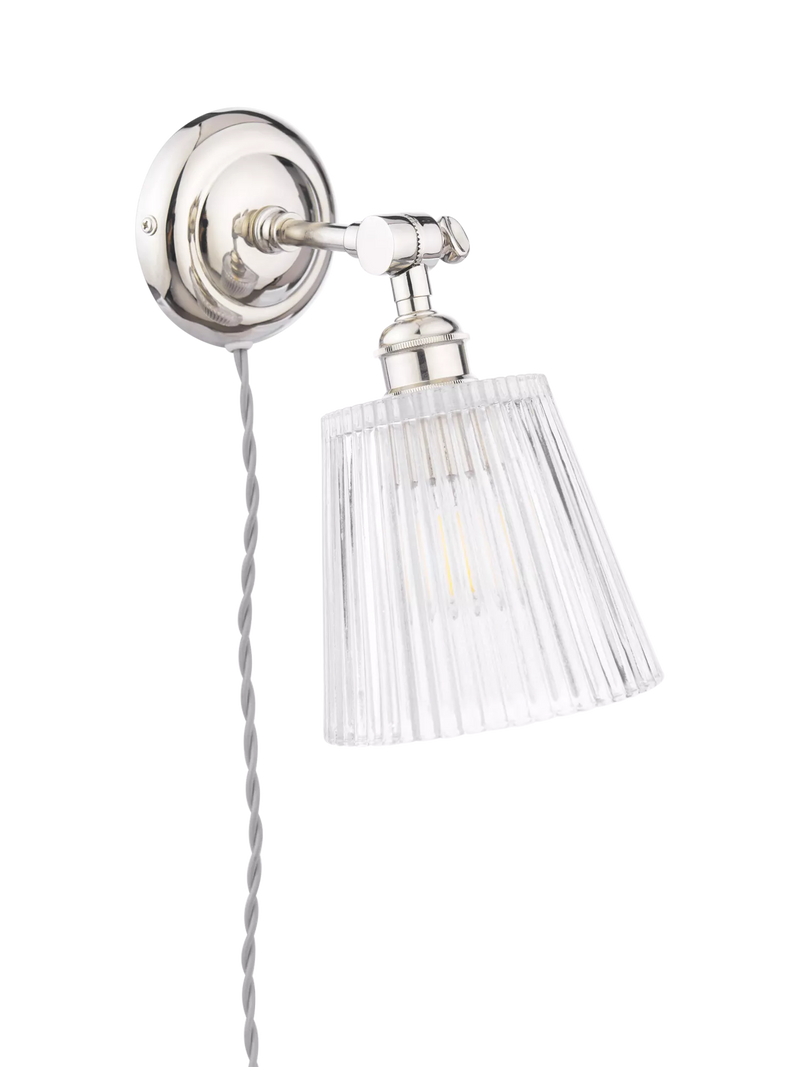 Laura Ashley Callaghan wall light in polished nickel and clear glass, UK version