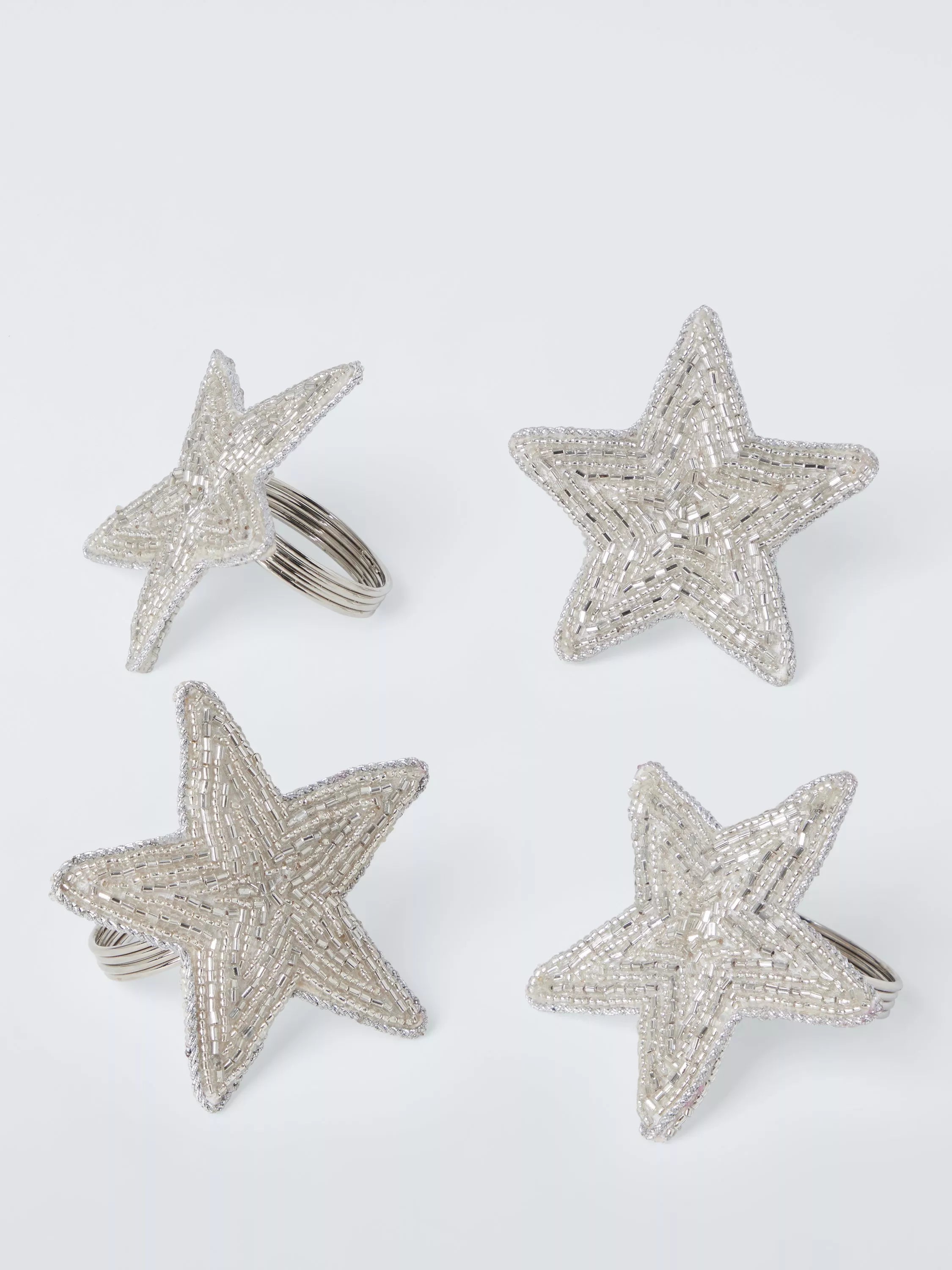 John Lewis beaded star napkin rings set of 4 silver, UK version