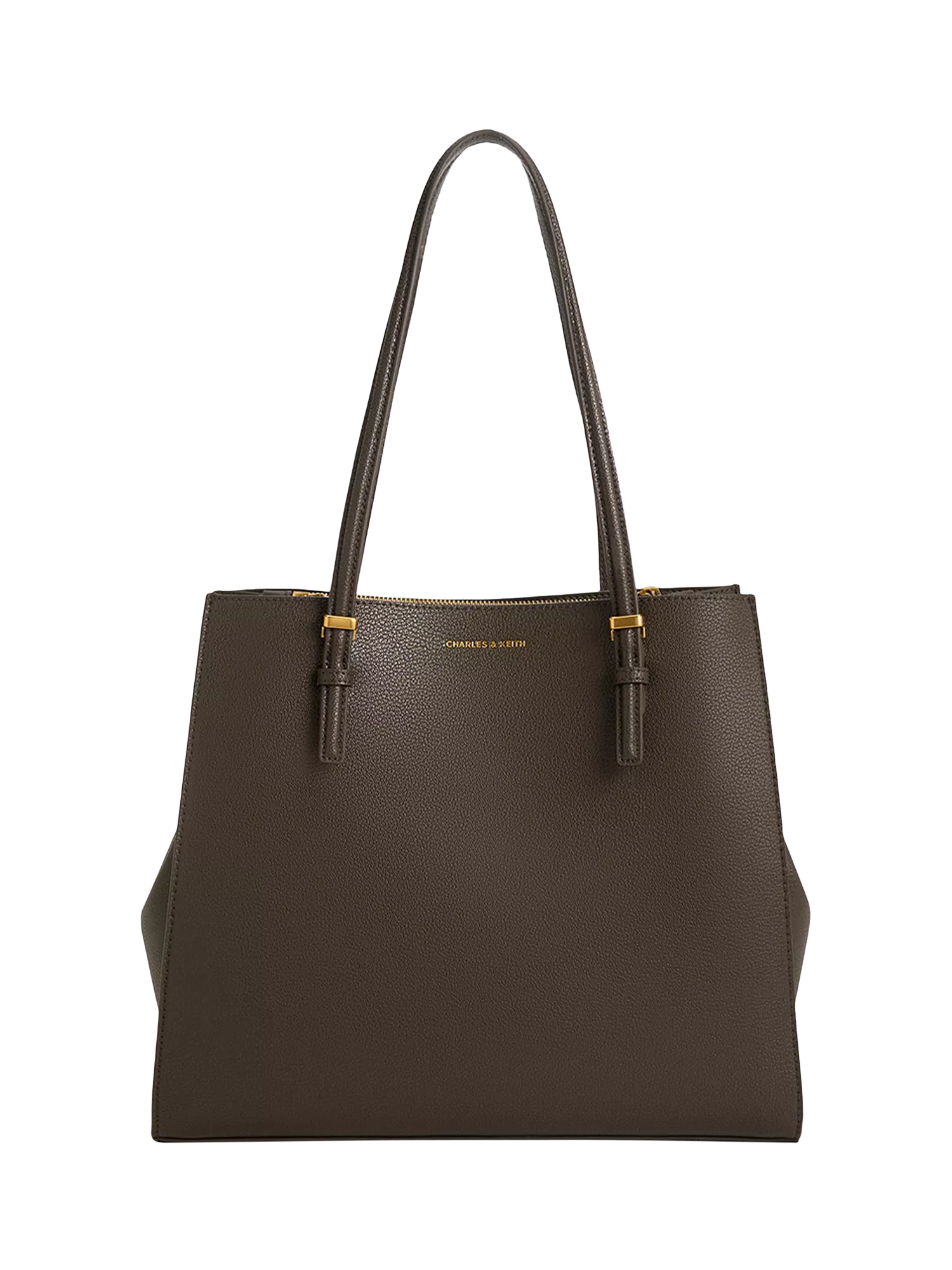 CHARLES & KEITH Sansa Faux Leather Tote Bag, Dark Moss
