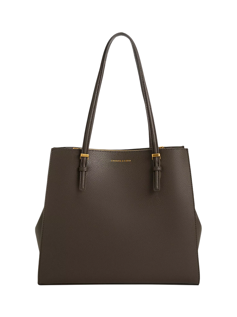 CHARLES & KEITH Sansa Faux Leather Tote Bag, Dark Moss