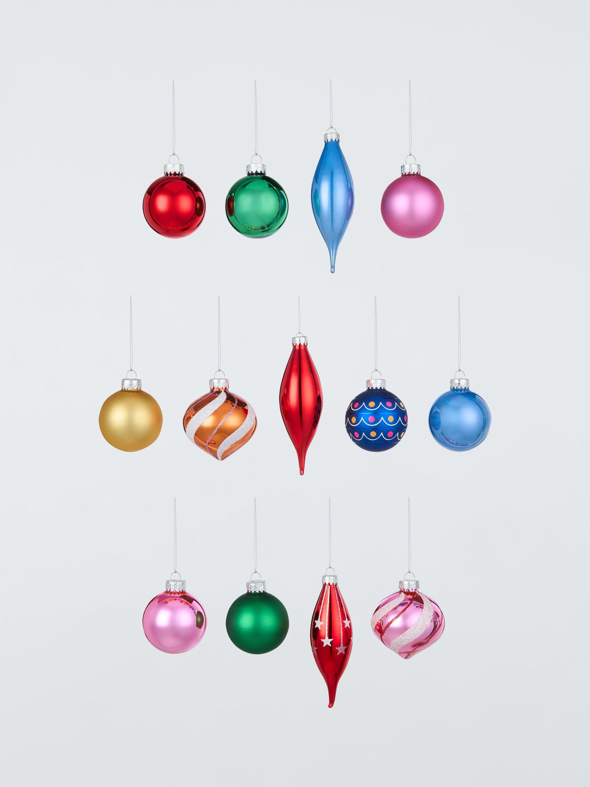 Assorted Glass Baubles with Multiple Designs, Box of 20