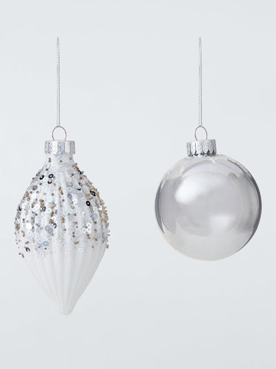 John Lewis Glitter Mercury Glass Baubles, Box of 9 in Silver- Buy online at McGrocer