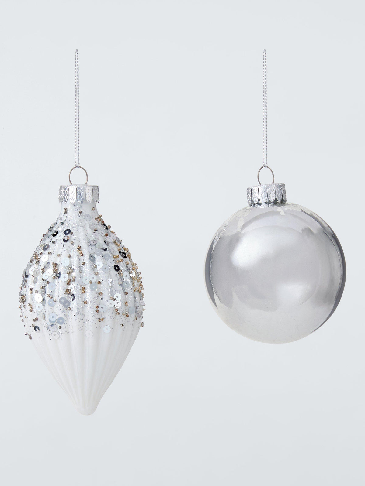 Glitter Mercury Glass Baubles, Box of 9 in Silver