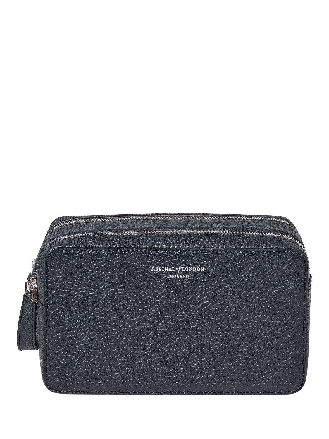 Aspinal of London Mount Street wash bag in navy leather (British brand)