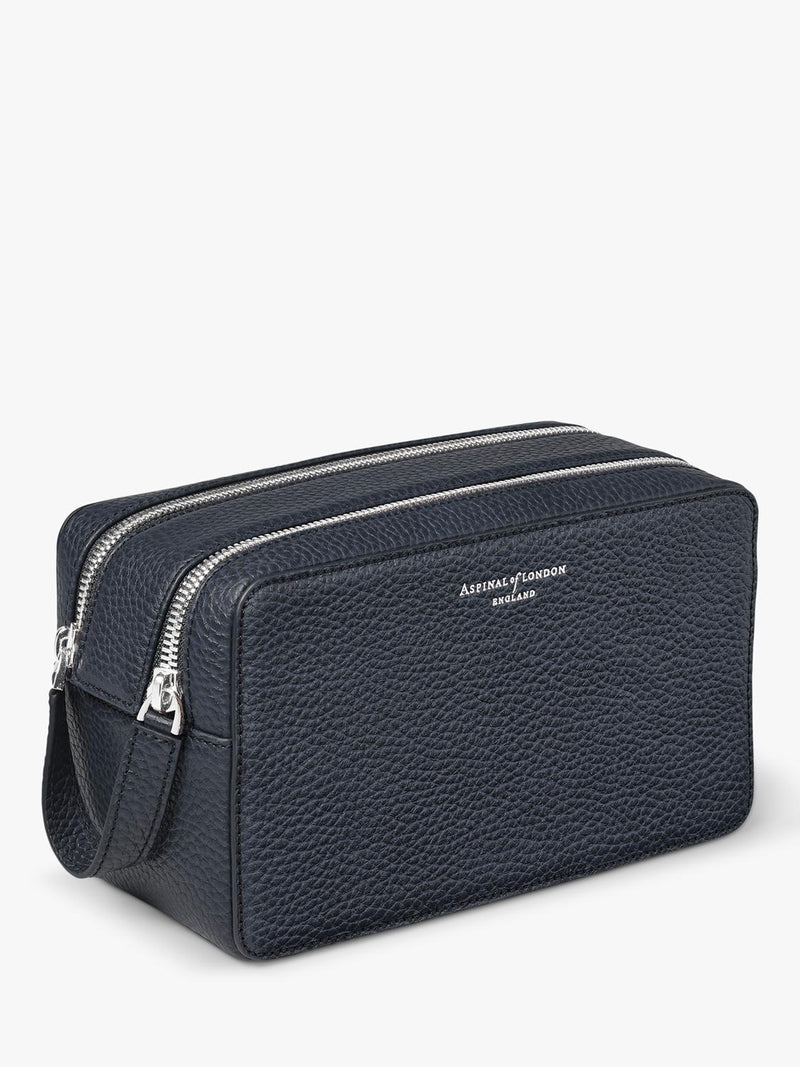 Aspinal of London Mount Street wash bag in navy leather (British brand)