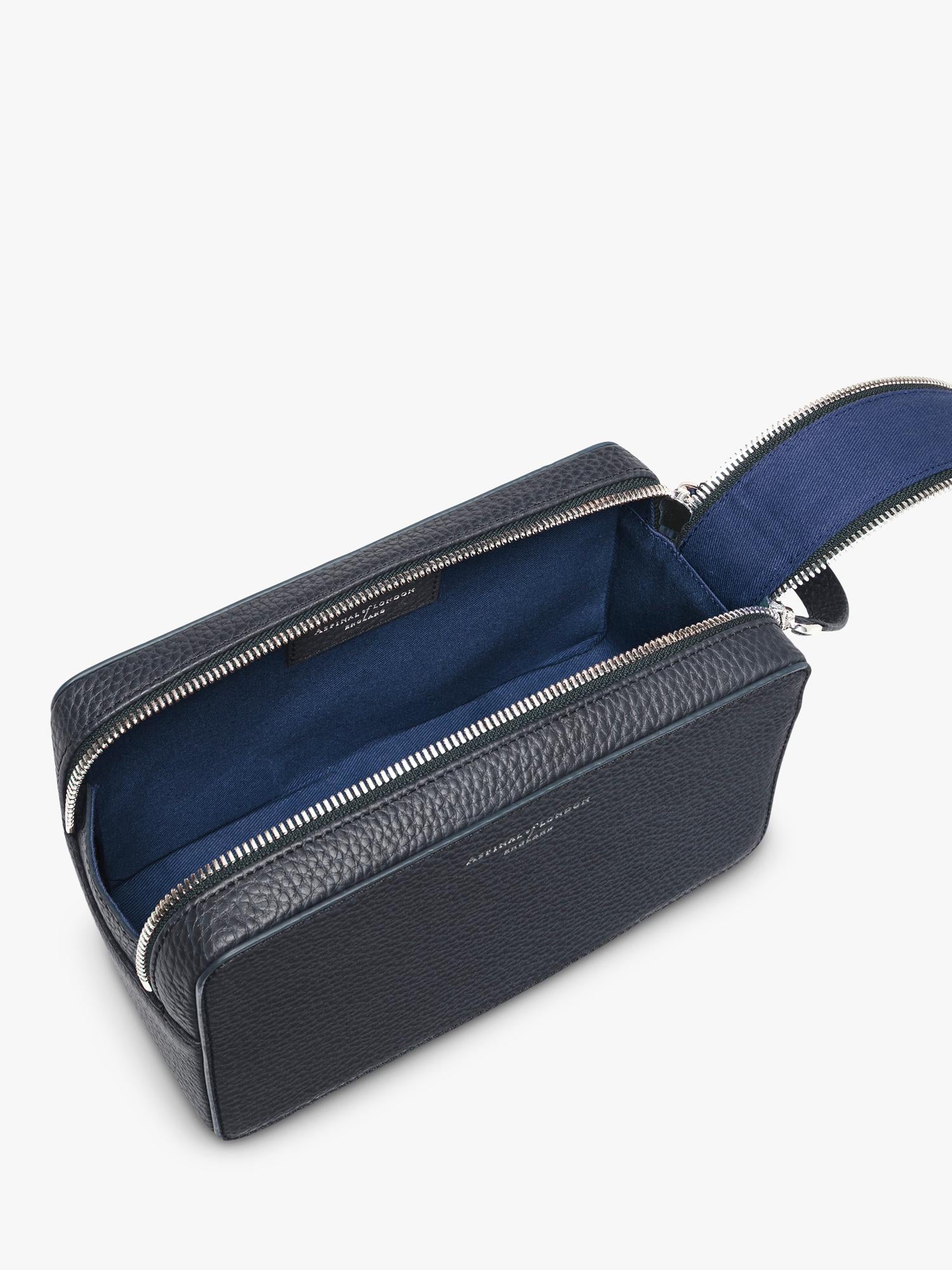 Aspinal of London Mount Street wash bag in navy leather (British brand)