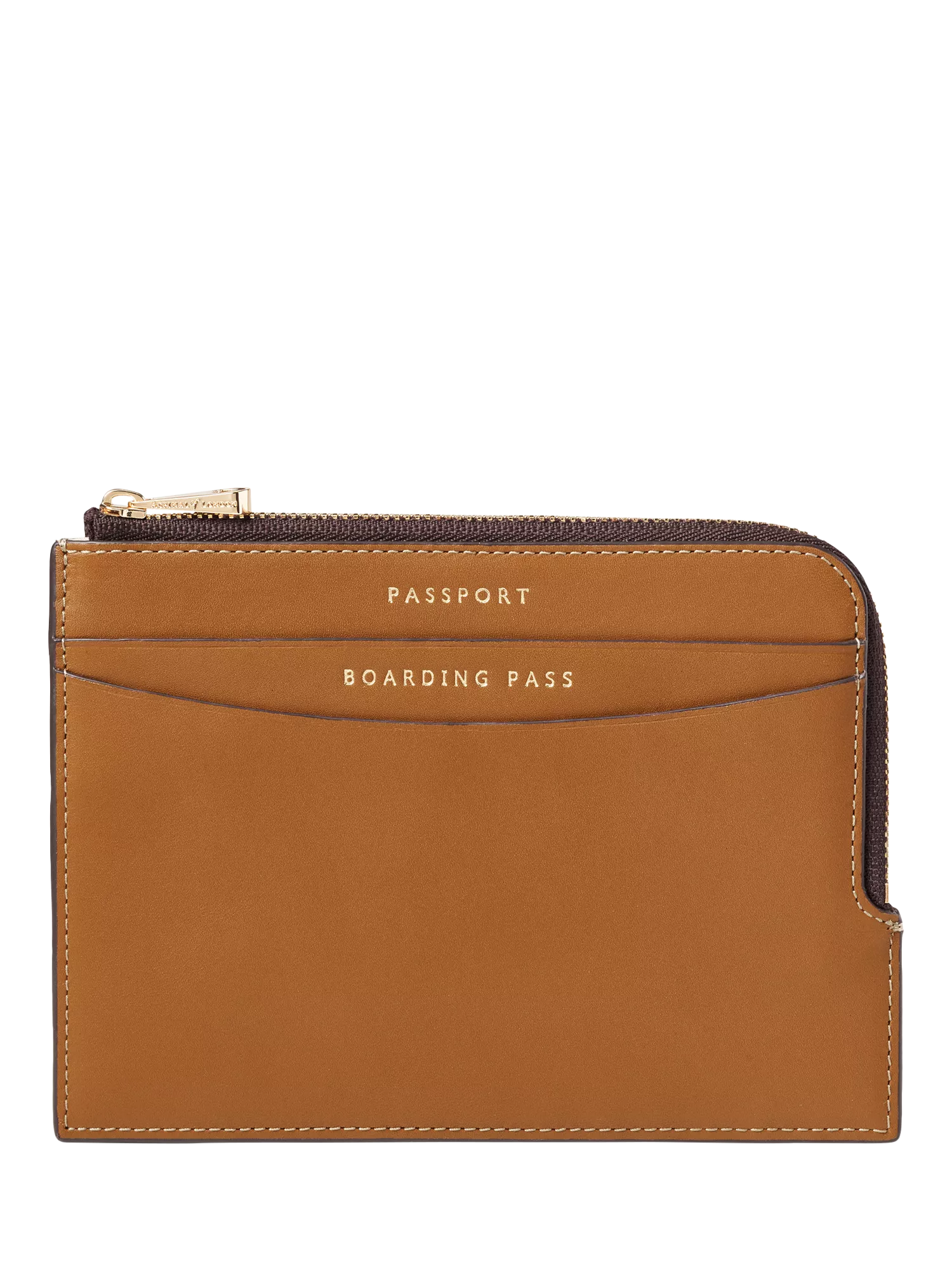 Aspinal of London tan leather travel wallet with zip - British product