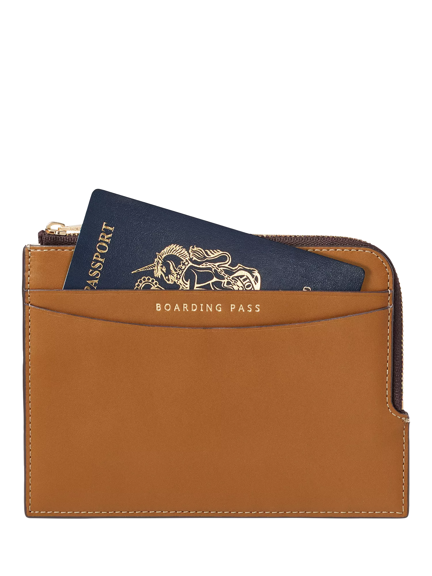 Aspinal of London tan leather travel wallet with zip - British product