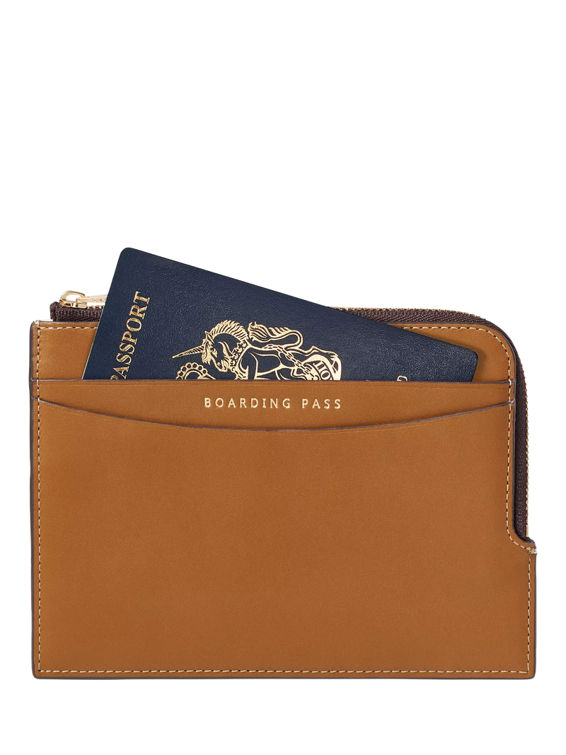 Aspinal of London tan leather travel wallet with zip - British product