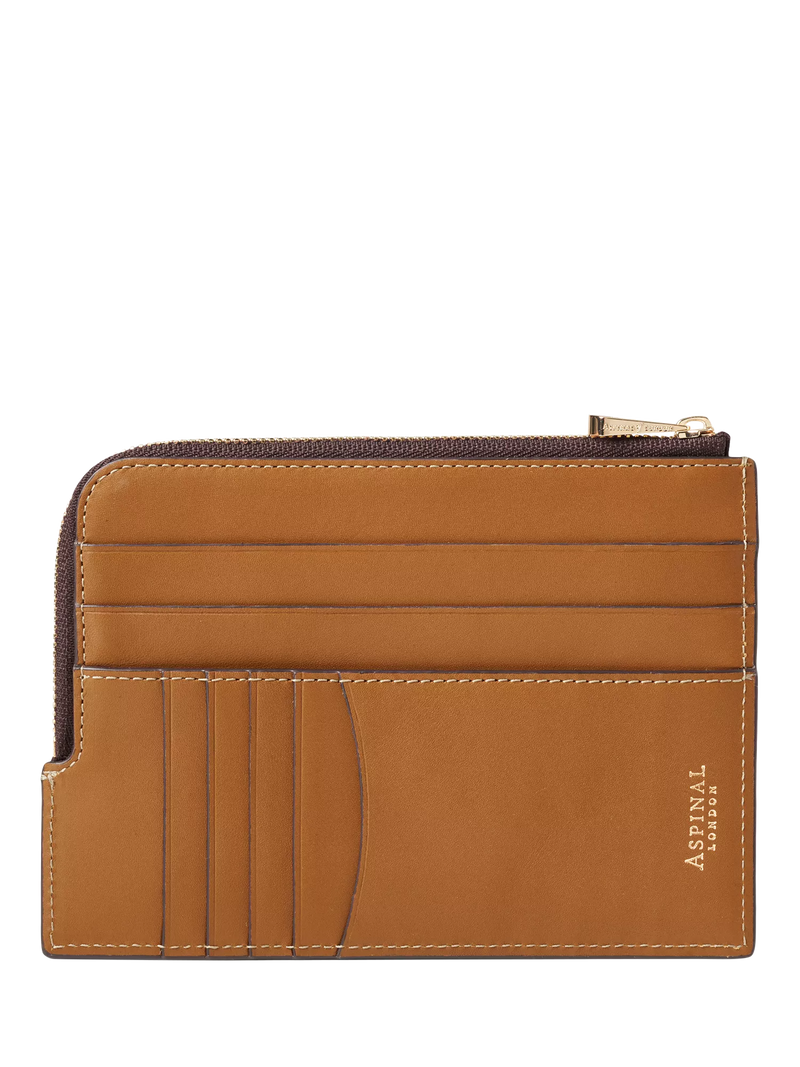 Aspinal of London tan leather travel wallet with zip - British product