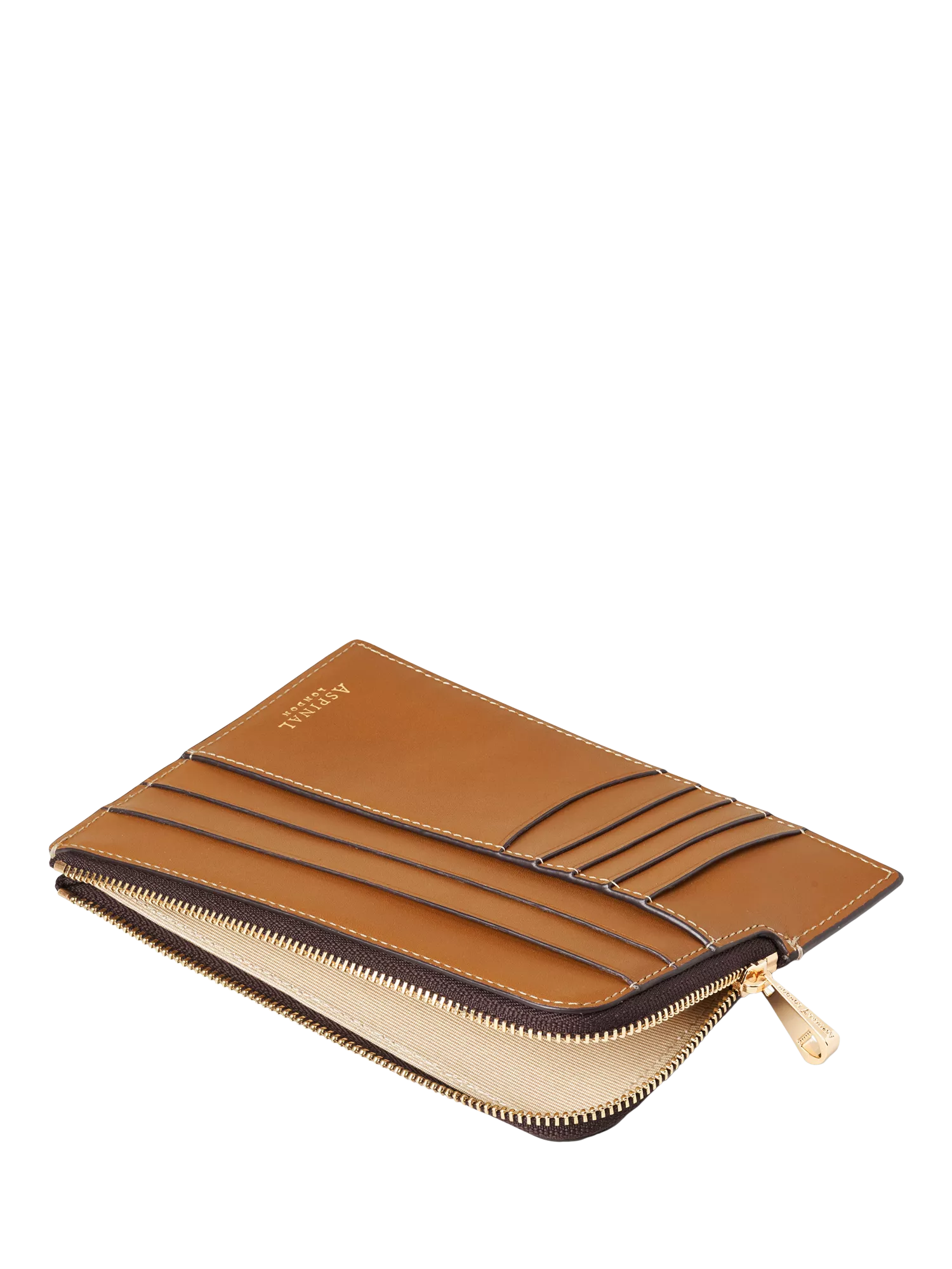 Aspinal of London tan leather travel wallet with zip - British product