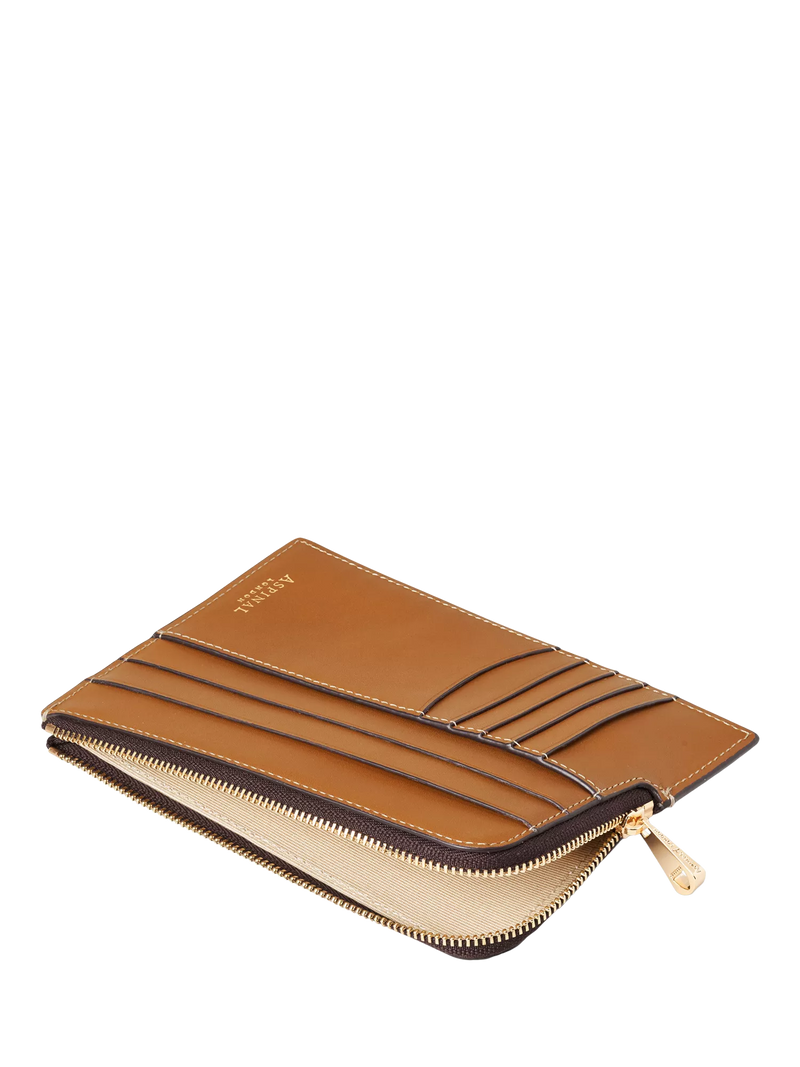 Aspinal of London tan leather travel wallet with zip - British product