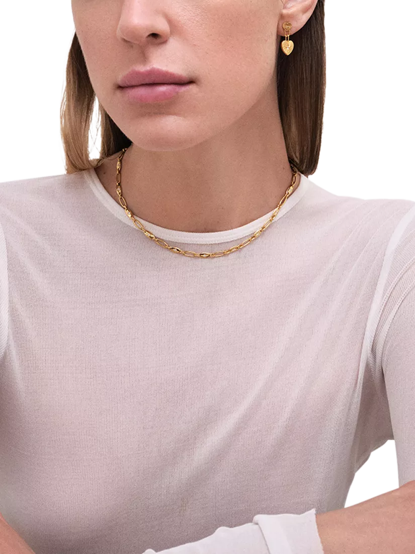 Astley Clarke double heart drop earrings in gold, imported from the UK