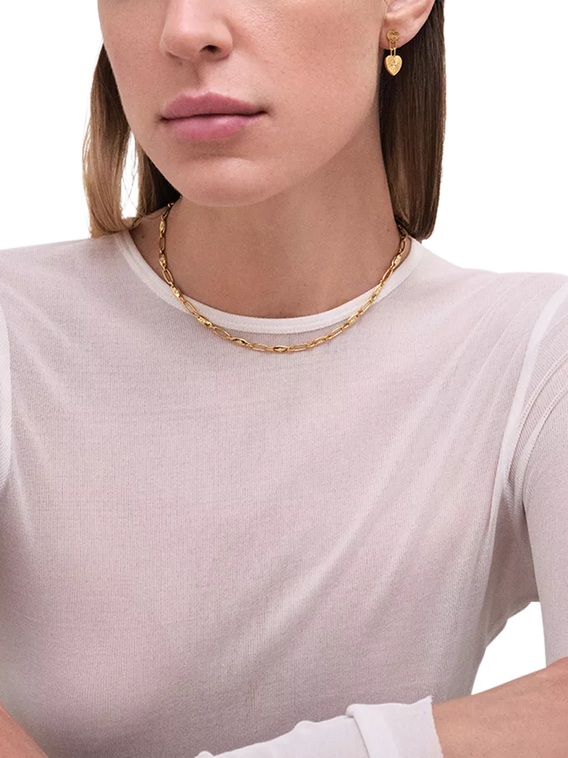 Astley Clarke double heart drop earrings in gold, imported from the UK