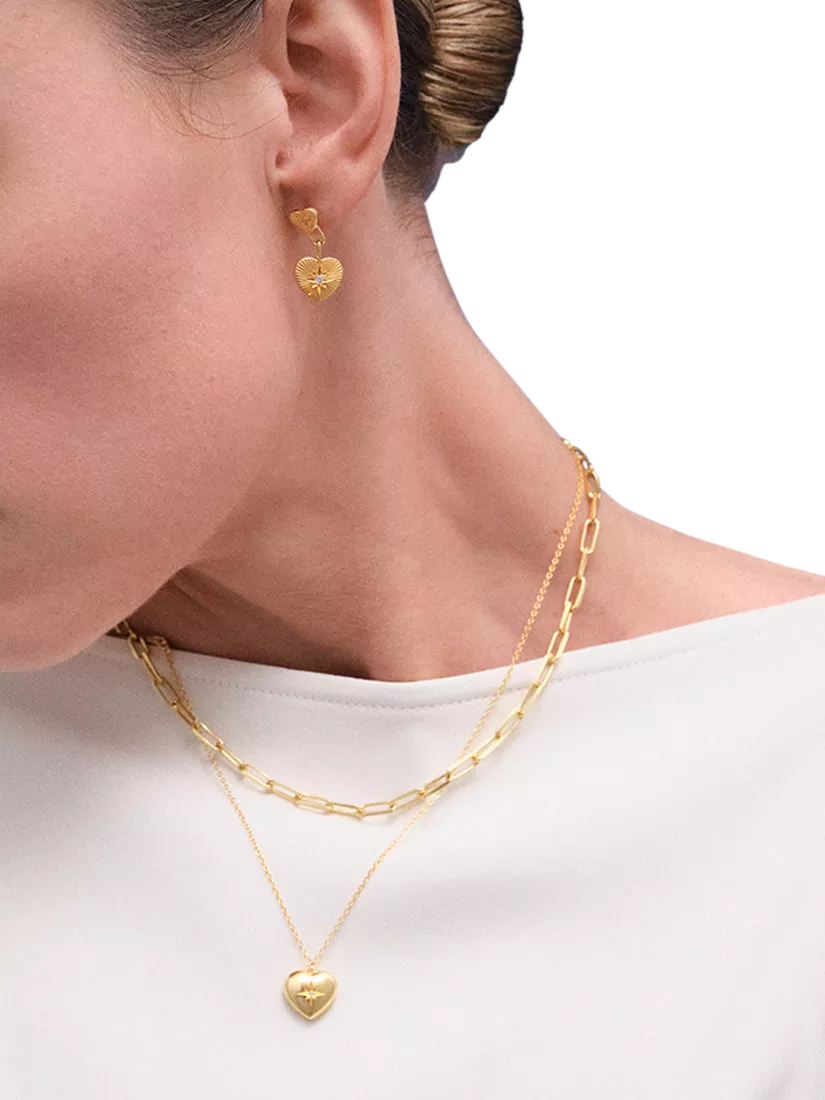 Astley Clarke double heart drop earrings in gold, imported from the UK