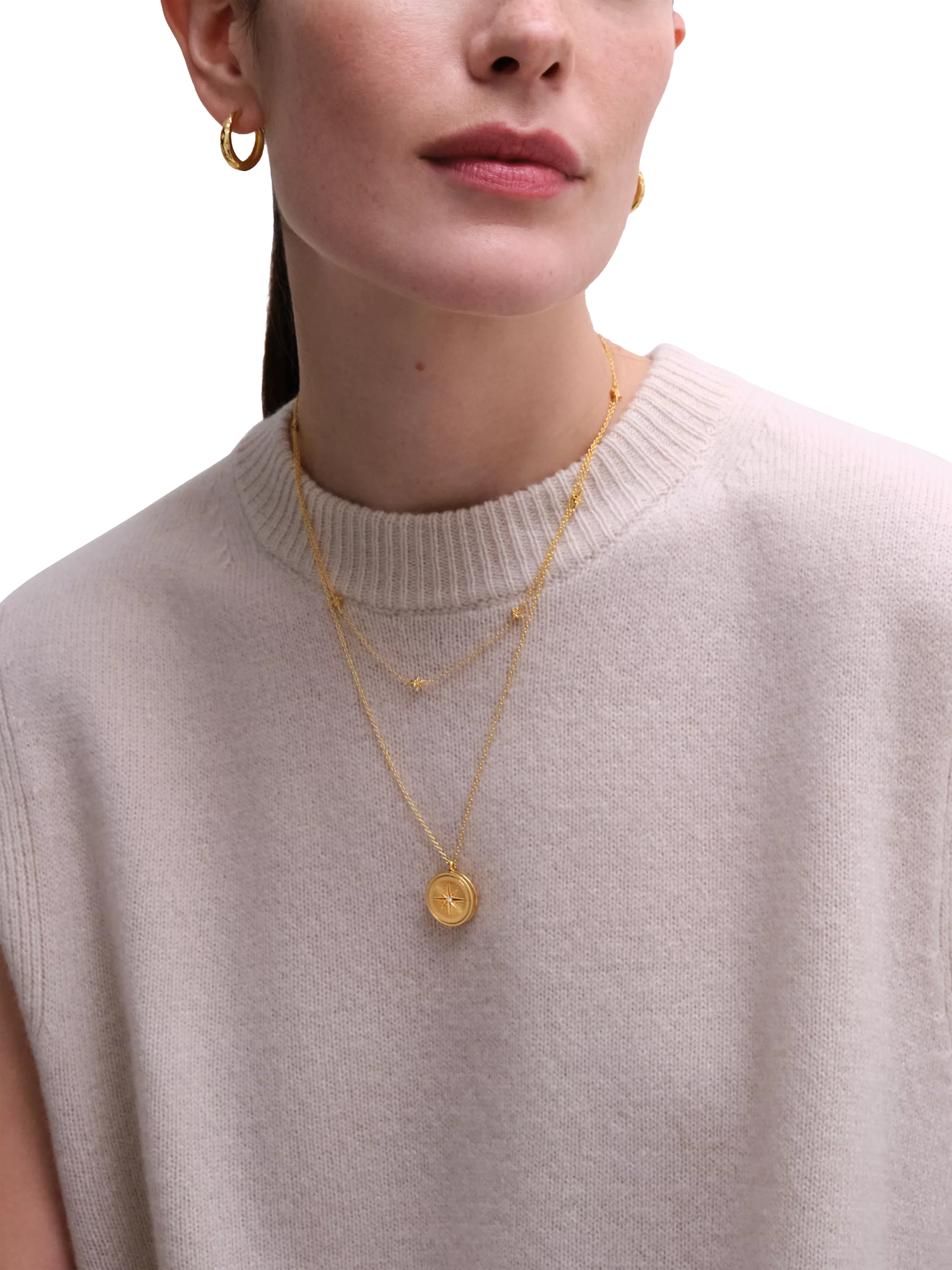 Astley Clarke gold compass locket necklace (British brand)