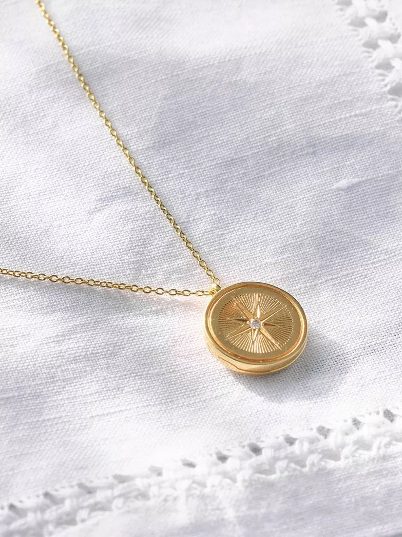 Astley Clarke gold compass locket necklace (British brand)