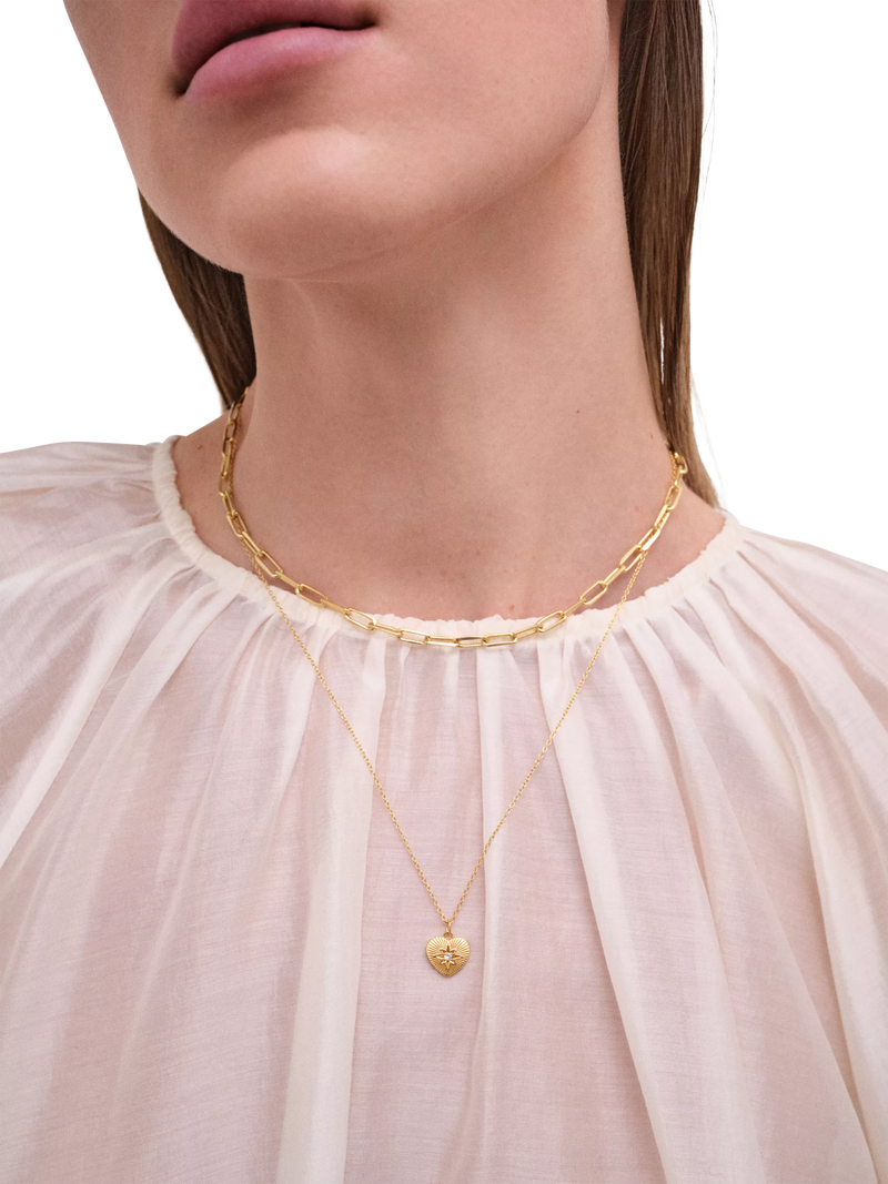 Astley Clarke gold heart pendant necklace with white sapphire (British brand)