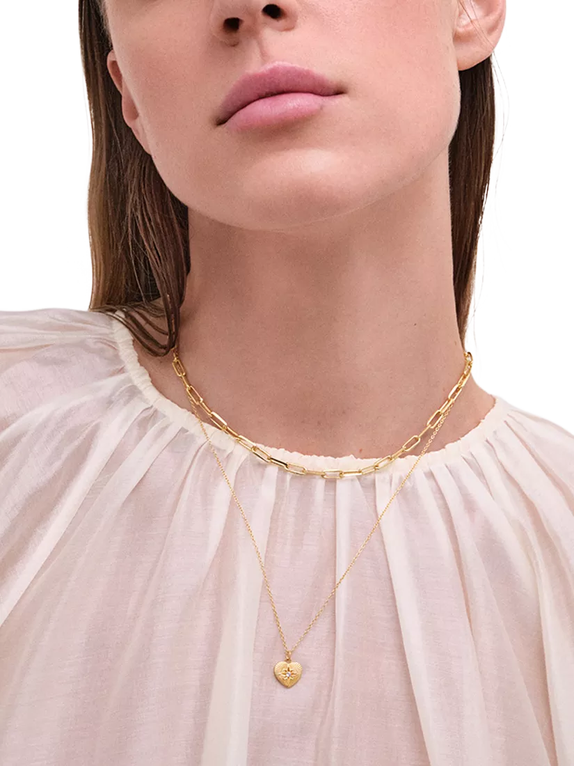 Astley Clarke gold heart pendant necklace with white sapphire (British brand)
