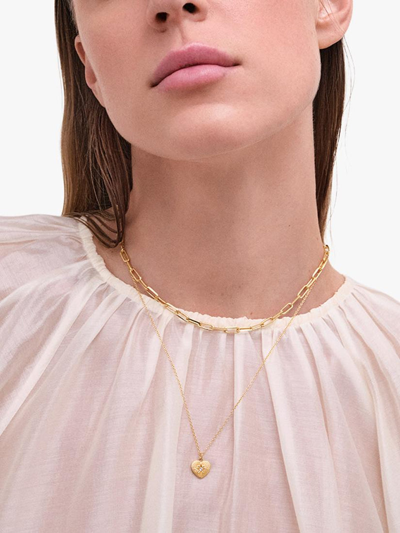 Astley Clarke gold heart pendant necklace with white sapphire (British brand)