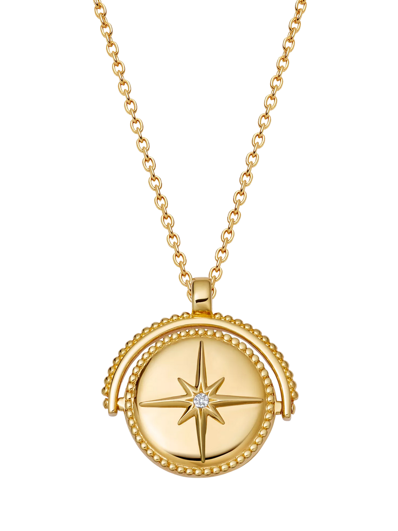 Astley Clarke compass spinner locket necklace gold, imported from the UK