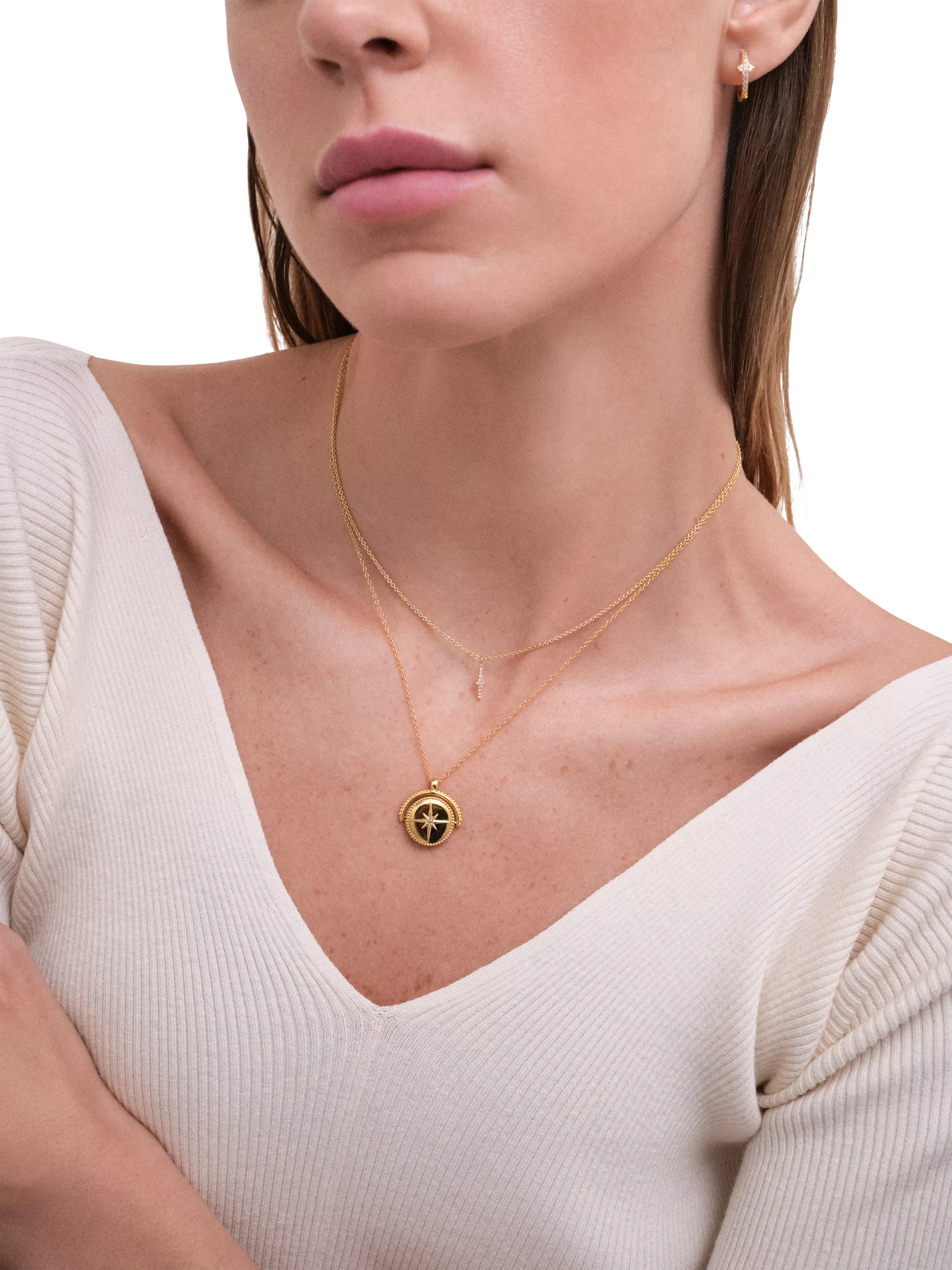 Astley Clarke compass spinner locket necklace gold, imported from the UK